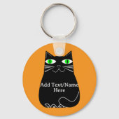 Porte-clés Chat noir gras avec yeux verts Texte personnalisé (Recto)