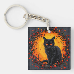 Porte-clés Chat noir Halloween aux yeux lumineux