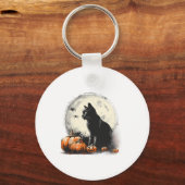 Porte-clés Chat noir Halloween Lune Éffrayante Citrouille d'o (Recto)