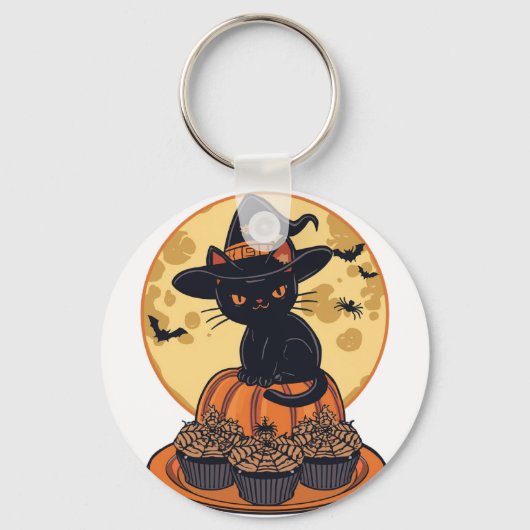 Porte-clés Chat Noir Halloween – Mignon & Effrayan (Recto)