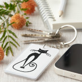 Porte-clés Chat noir maigre fantaisiste (Devant droit)