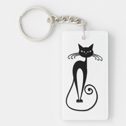 Porte-clés Chat noir maigre fantaisiste (Devant)