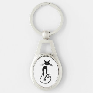 Porte-clés Chat noir maigre fantaisiste