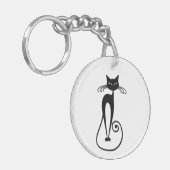 Porte-clés Chat noir maigre fantaisiste (Devant gauche)