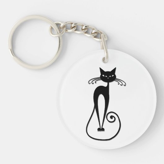 Porte-clés Chat noir maigre fantaisiste (Devant)