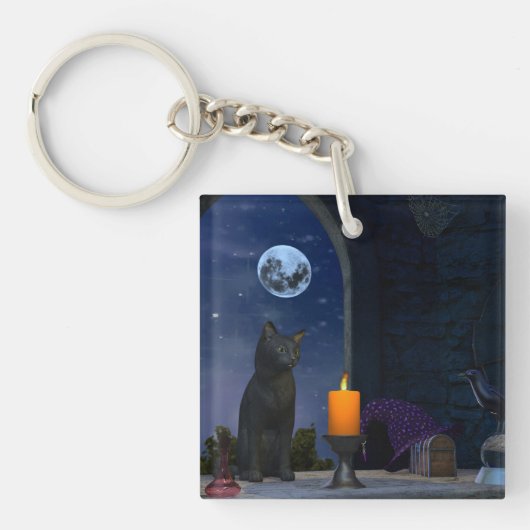 Porte-clés Chat noir mignon à la chandelle (Devant)