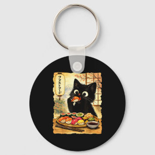 Porte-clés Chat noir mignon mangeant des sushis nourriture ja