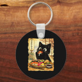 Porte-clés Chat noir mignon mangeant des sushis nourriture ja (Recto)