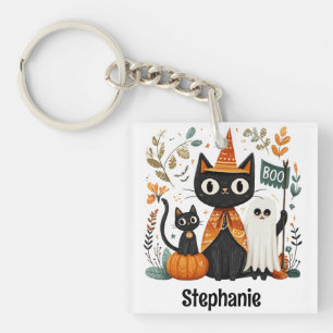Porte-clés Chat noir mignon personnalisé et Halloween fantôme
