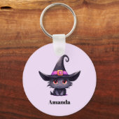 Porte-clés Chat noir mignon portant un Casquette de sorcière (Recto)