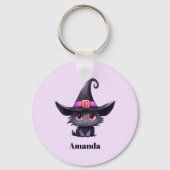 Porte-clés Chat noir mignon portant un Casquette de sorcière (Verso)