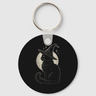Porte-clés Chat noir mignon sorcière Casquette Lune Retro Coq