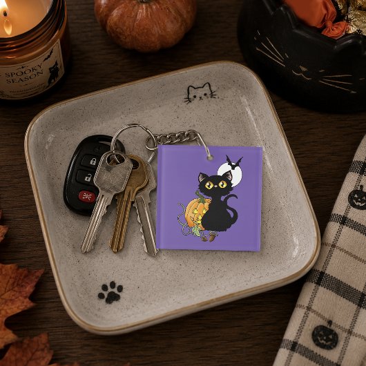 Porte-clés Chat noir mignon violet effrayant Halloween Citrou