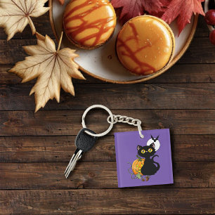 Porte-clés Chat noir mignon violet effrayant Halloween Citrou