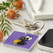 Porte-clés Chat noir mignon violet effrayant Halloween Citrou (Devant Droit)
