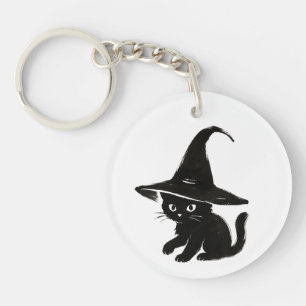Porte-clés Chat noir minimaliste avec un design de chapeau de