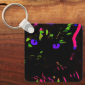 Porte-clés Chat noir néon avec yeux brillants (Recto)