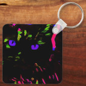 Porte-clés Chat noir néon avec yeux brillants (Verso)