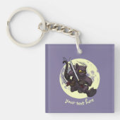 Porte-clés Chat noir Ninja Katana Épées Coup de pied volant D (Devant)