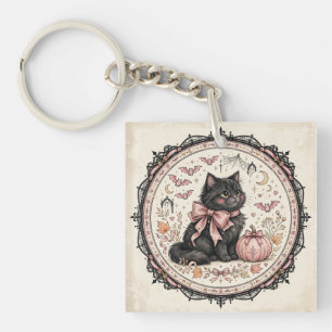 Porte-clés Chat noir noeud papillon rose Halloween gothique C