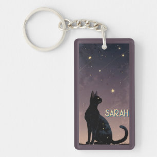 Porte-clés Chat noir nuit étoilée cadeau d'art félin céleste