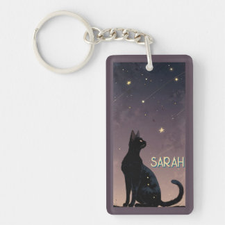 Porte-clés Chat noir nuit étoilée cadeau d'art félin céleste