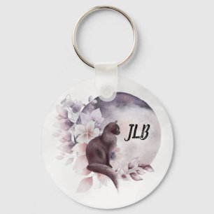 Porte-clés Chat noir par une Pleine lune magique