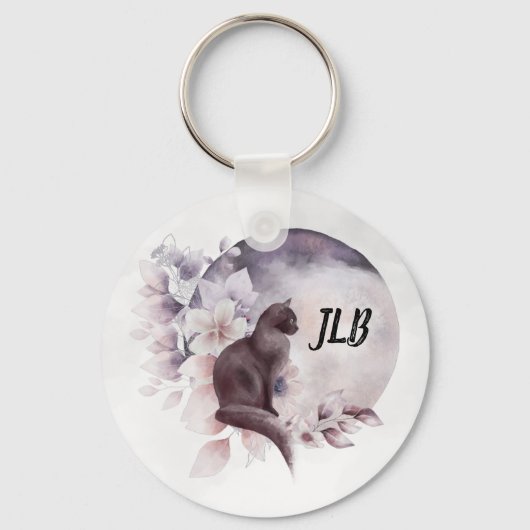 Porte-clés Chat noir par une Pleine lune magique (Recto)