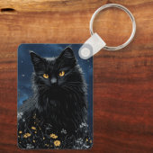 Porte-clés Chat noir parmi les fleurs (Verso)