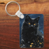 Porte-clés Chat noir parmi les fleurs (Recto)