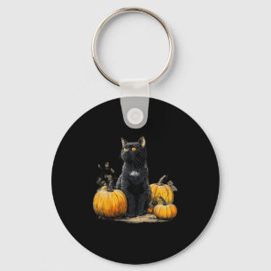 Porte-clés Chat Noir Rétro Halloween Costume Citrouille Pour