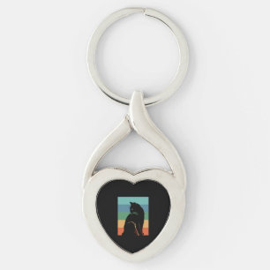 Porte-clés Chat noir Retro Vintage