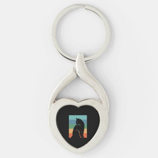 Porte-clés Chat noir Retro Vintage (Devant)