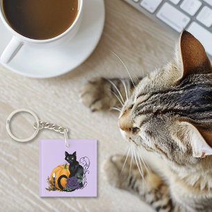 Porte-clés Chat noir Rose pourpre Citrouille Citrouille