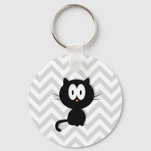 Porte-clés Chat noir sur chevron gris (Recto)