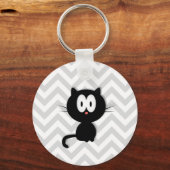 Porte-clés Chat noir sur chevron gris (Recto)