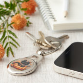 Porte-clés Chat noir sur Citrouille avec Motif de courtepoint (Côté )