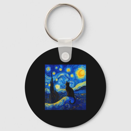 Porte-clés Chat Noir Une Nuit Étoile - Amoureux des chats Fun (Recto)