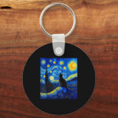 Porte-clés Chat Noir Une Nuit Étoile - Amoureux des chats Fun (Recto)