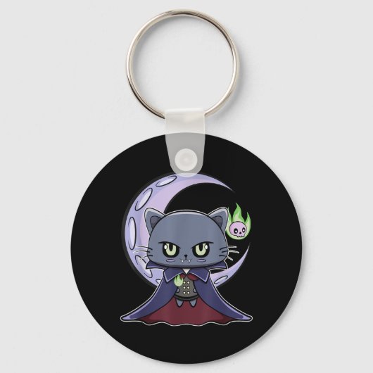 Porte-clés Chat noir vampire Dracula et feu magique pour (Recto)