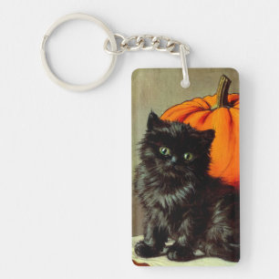 Porte-clés Chat noir vintage d'Halloween et Citrouilles