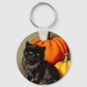 Porte-clés Chat noir vintage d'Halloween et Citrouilles