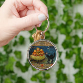 Porte-clés Chat noir vintage Halloween Citrouille (Main)