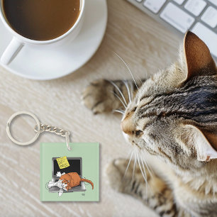 Porte-clés Chat Orange Drôle Ordinateur Portable Vert Travail