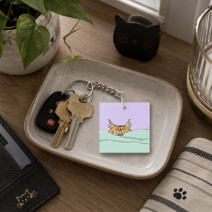 Porte-clés Chat orange gingembre endormi café vert violet