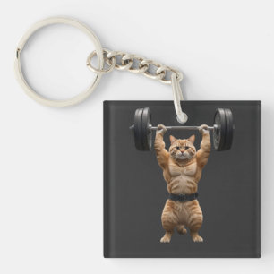 Porte-clés Chat Orange Musclé Gym
