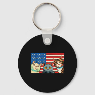 Porte-clés Chat Patriotique 4 Juillet Rétro Bande Dessinée Vi