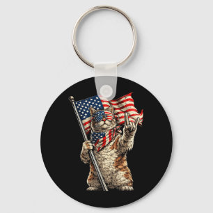 Porte-clés Chat Patriotique Drapeau Américain USA 4 Juillet R
