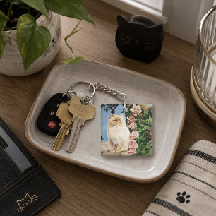 Porte-clés Chat Persan crème enchanteur Rose Forestière Dryad