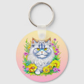 Porte-clés Chat persan en fleurs Personnalisé (Recto)